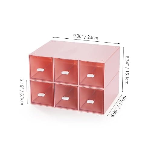 OSteed Desktop Drawers, Desk Organizer with 6 Drawers, Stackable Plastic Storage Box for Home Collection, Cosmetics, Jewelry, Office Supplies (2 Tall Layers, Pink) thumbnail 3