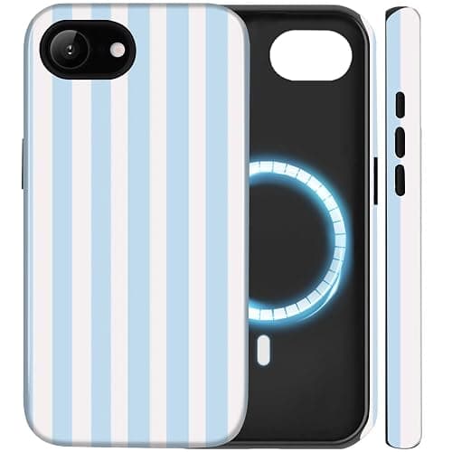 Amzfield Compatible with iPhone 16e/17e Case Compatible with Magsafe Striped Aesthetic Magnetic Women Girls Chic Girly Dual Layer Hybrid Protection Case for iPhone 16e for iPhone 17e, Blue - Image 1