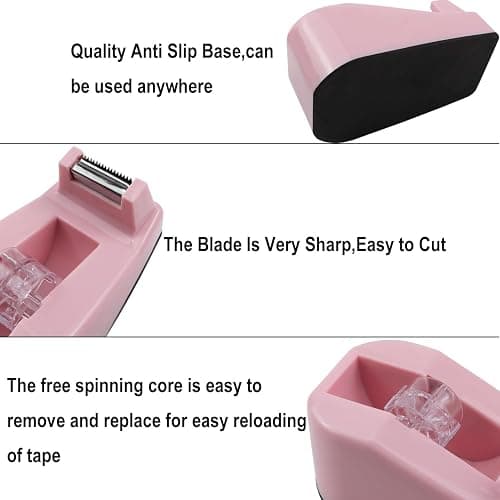 Aacehlh Desktop Tape Dispenser,1 Pack Pink Tape Dispensers with 12Rolls Transparent Tape, for Packaging in Office,Restaurant, Flower Shop,Cake Shop (Pink) thumbnail 4
