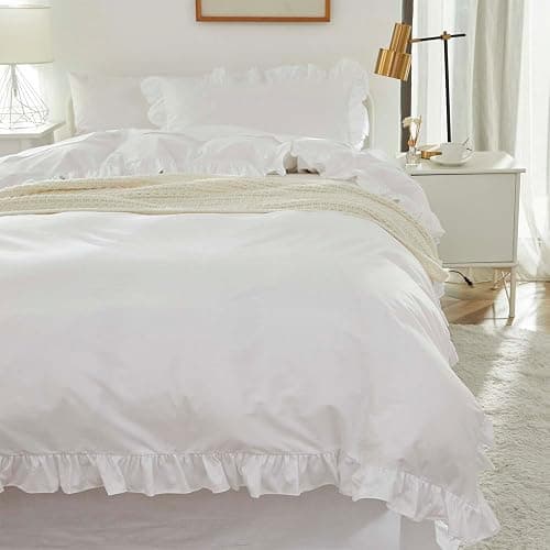 Brandream Kid's Duvet Cover Twin/Twin XL Size,100% Organic Cotton 2pcs Girl Bedding Duvet Cover Set, Ruffled Fringe Solid Color Soft Breathable with Zipper Closure & Corner Ties(White) thumbnail 5