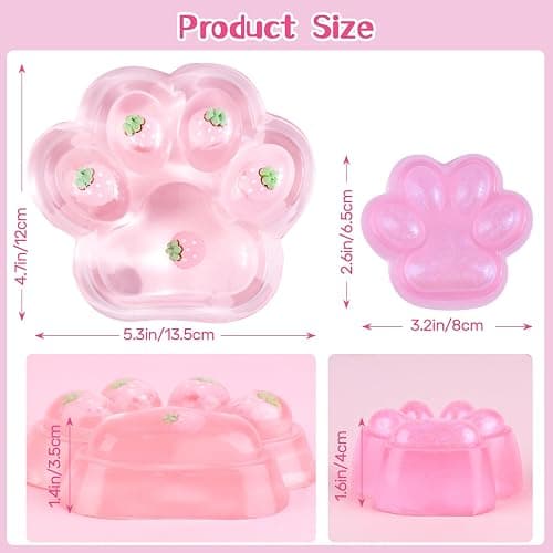 2PCS Large Cat Taba Squishy Paw,5.3"&3.2" Squishy Toys Strawberry Pink Cute Soft,Taba Squishy Pack Squeeze Toys Sensory Stress Relief,Fidget Squishies for Adults Kids Party Favors thumbnail 2