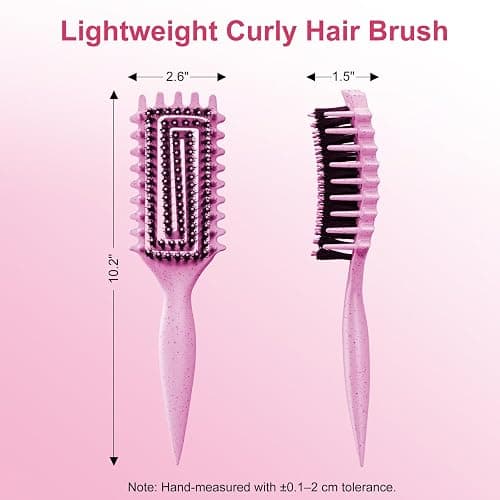 2-Pack Curly Hair Brush, Curl Defining Brush with Soft Boar Bristles Detangling Tangled Glides, Wide-Teeth Design Effortlessly Shaping & Defining Curls, Curling Definer for Wet & Dry Hair (Green Pink) thumbnail 6