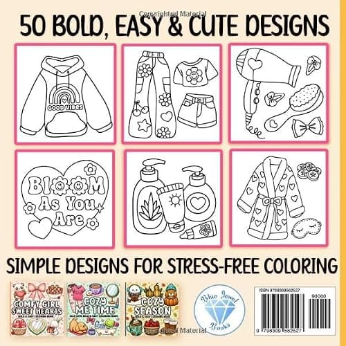 Bold and Easy Coloring Book for Adults: Comfy Girl Cute, Simple and Cozy Designs for Women for Relaxation thumbnail 2