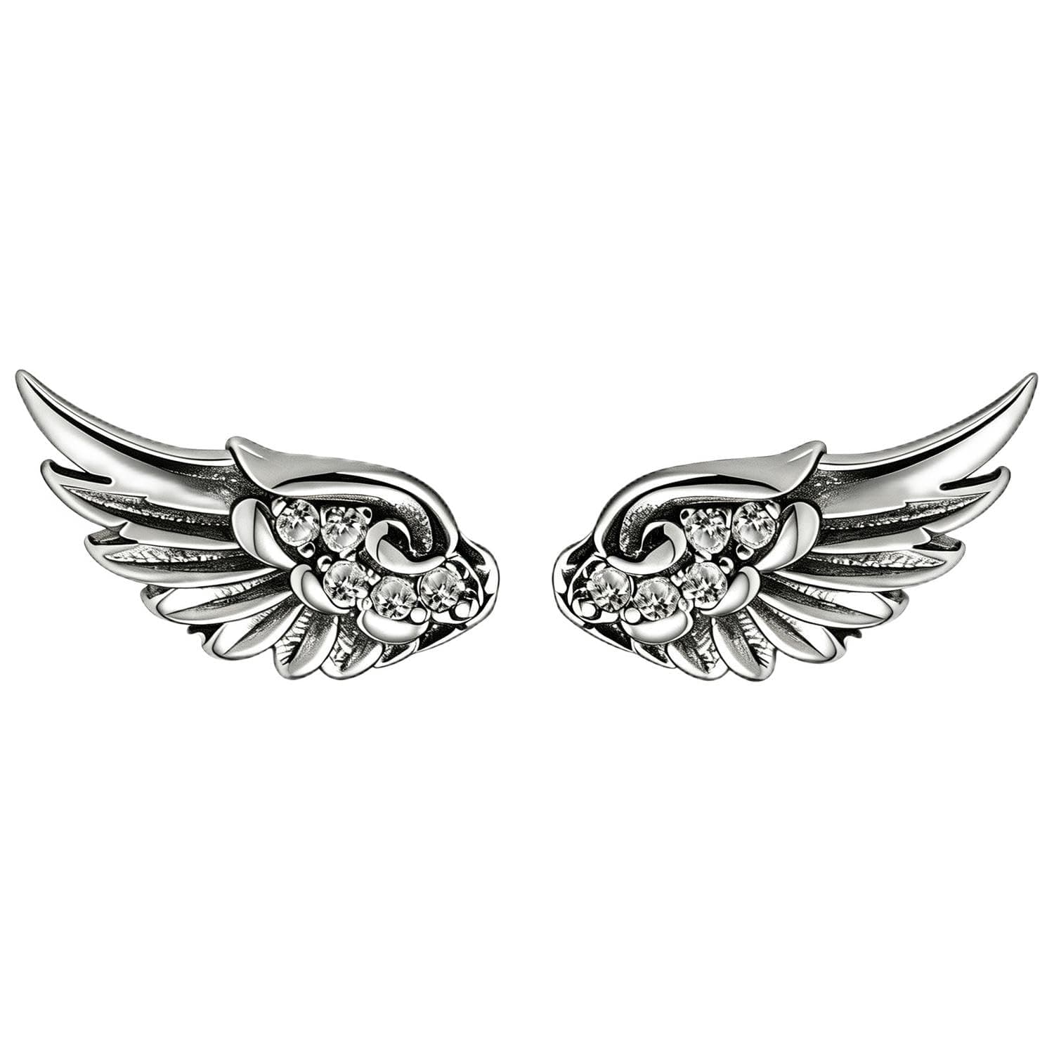 925 Sterling Silver Angel Wing Stud Earrings with Gift Box - Image 1