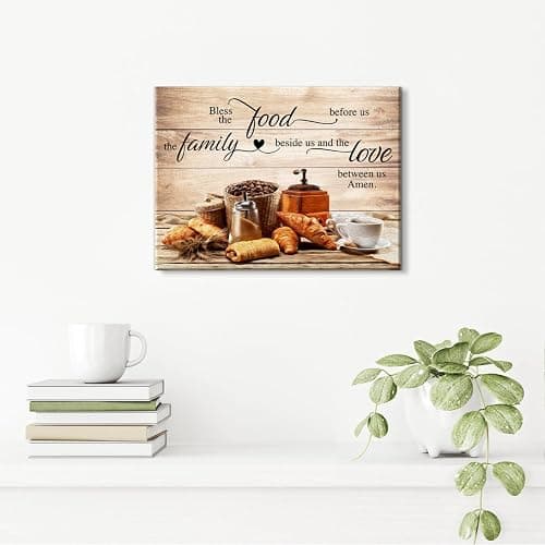 Christian Wall Art Kitchen Wall Decor Bless The Food Quote Dining Room Pictures Rustic Coffee Art Wall Decor Farmhouse Canvas Prints Painting Family Artwork for Restaurant Home Decoration 12x16" thumbnail 6