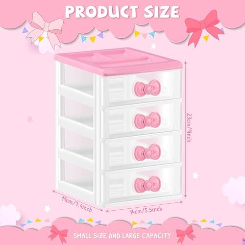 Tatuo Lovely Receiving Storage Cabinets Kawaii Makeup Organizer with 4 Layers Cute Storage Cabinet Box with Bow Handle Plastic Desktop Storage Box for Home Bedroom Bathroom Women Gifts(Clear) thumbnail 3