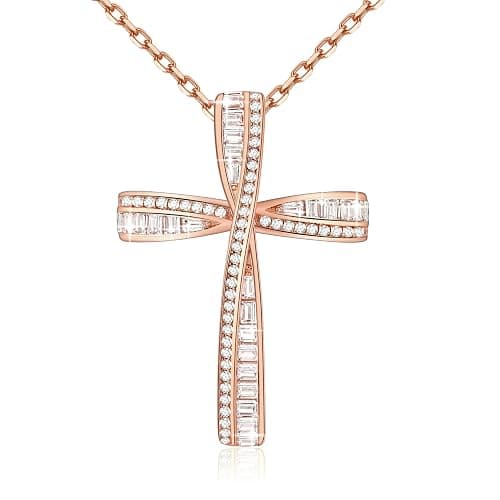 OKISIL Cross Necklace for Women, 925 Sterling Silver 18K Gold Plated Cross Necklaces for Women, Cross Pendant with 5A Cubic Zirconia Diamond, Birthday Christmas Jewelry Gifts for Women Her Wife - Image 1
