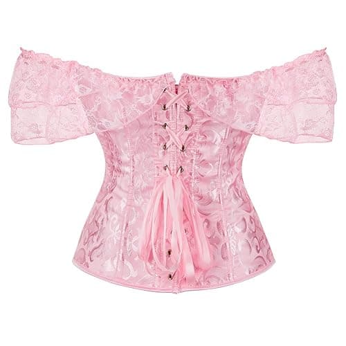 Corset Top for Women Renaissance Overbust Lace Up Bustier Corset Tops | Off Shoulder Floral Corset Top with Lace Sleeves for Renaissance Fair, Gothic, Steampunk, Pirate, Fairy, Halloween Costumes thumbnail 3