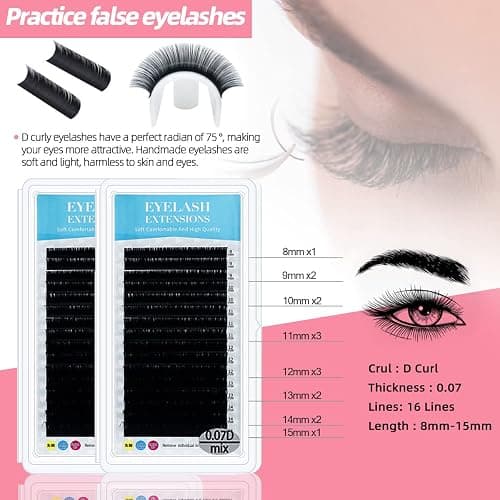 Lash Extension Kit Professional Eyelash Extensions Supplies Training for Beginners Mannequin Head Grafting Lash USB Fan Lash Shampoo Brush Spraye 0.07D Curl Mix 8-15mm Practice Eyelash Strips thumbnail 7