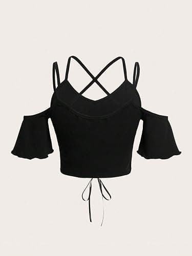 GIFTZS Lace Up Front Cold Shoulder Top thumbnail 2