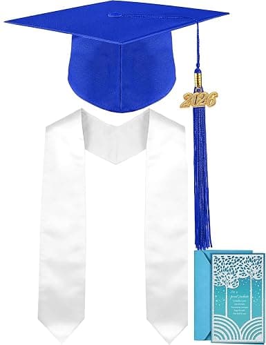 multiwins Graduation Cap, White Stole & Graduation Card Set - Adjustable Cap with 2026 Tassel for High School & Bachelor - Image 1