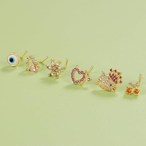 TAMHOO 18Pcs Nose Rings - L Shape, Butterfly & Heart Designs - Gold Nose Studs for Women thumbnail 6