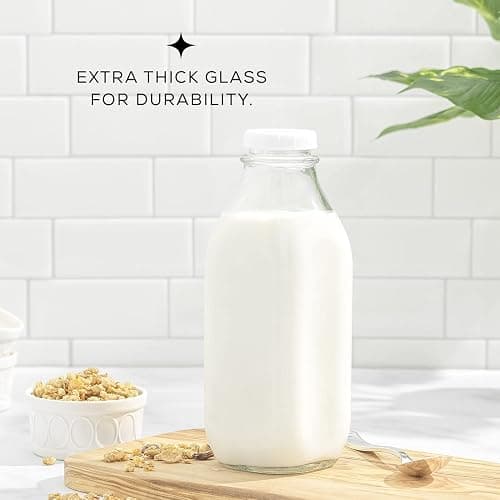 JoyJolt Glass Milk Bottles with Lids and Pourer – 32 Oz, 3 Pack Airtight Heavy Duty Reusable Glass Bottles, Leakproof, BPA-Free, Food Grade, Dishwasher Safe Jug, Pitcher for Milk, Juice, and Water thumbnail 5
