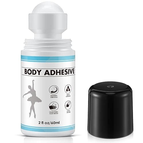 ElectricWise 1 Pcs Roll On Body Adhesive for Dancers, Sweat Resistant Water Wash Off Body Glue for Skin & Clothing, Fashion Butt Glue Applicator for Compression Stocking, Bras, Wig, Residue Free, 2oz - Image 1