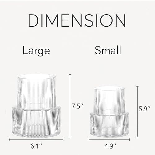 YANWE1 Ribbed Glass Vases for Bouquet, Set of 2 Fluted Vases for Flowers, Clear Vase for Tulips, Modern Glass Vase for Living Room, Office, Coffe Table, Dining Table, Shelf, Wedding thumbnail 3