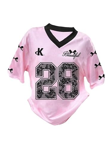 RoseSeek Girl's Oversized Tshirts Number Graphic Jersey Shirts V Neck Short Sleeve Sports Tee Tops Streetwear - Image 1