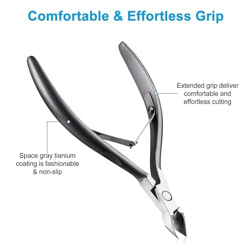 Cuticle Trimmer 3/4 Jaw Extremely Sharp Cuticle Nippers Scissors Stainless Steel Clippers Cutter Remover Pedicure Manicure Nail Tool, opove X7, Space Gray thumbnail 4