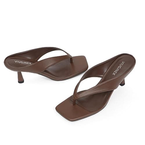VIUGJNEX Women’s Kitten Heels Flip Flops Slip On Open Toe Low Heels Thong Square Slide Summer Fashion Party Heeled Dressy Sandals for Women thumbnail 4