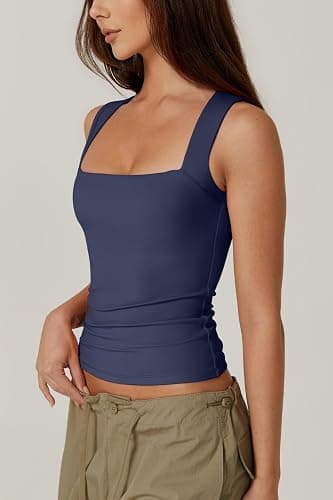 QINSEN Women's Square Neck Sleeveless Double-Layer Tank Tops Basic Tight T Shirts thumbnail 2