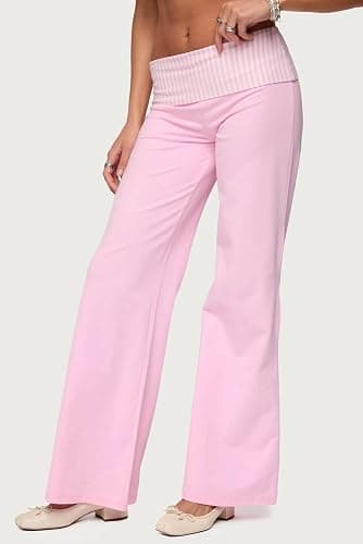 Yoawdats Fold Over Yoga Pants for Women Wide Leg Sweatpants Low Rise Flare Lounge Pant Bell Bottoms Y2K Foldover Pants thumbnail 2