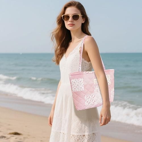 Modacarry Small Floral Quilted Tote Bag with Zipper Closure for Women Girls thumbnail 3