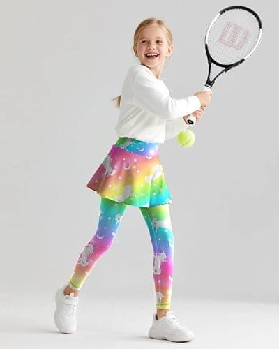 Girls Leggings with Skirt Kids Footless Tights Cute Mermaid Unicorn Leggings for Toddler Girls Kids Ruffle Tights 4-7 Years thumbnail 4