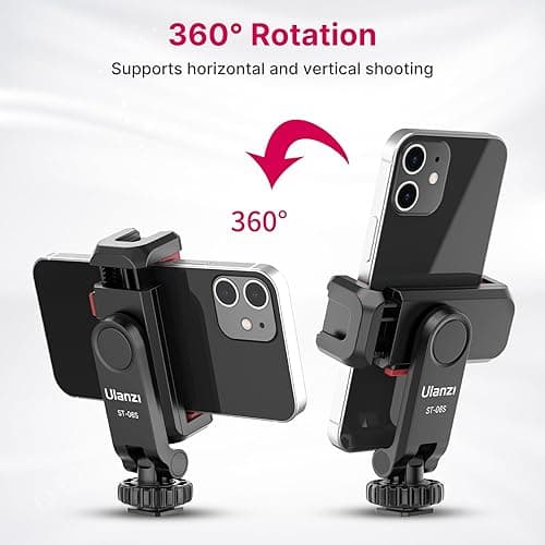 Phone Tripod Mount Holder for iPhone - ULANZI ST-06S Camera Hot 2 Cold Shoe Phone Mount Compatible for iPhone Android Sony Canon DJI Ronin S/SC Zhiyun Gimbals thumbnail 6