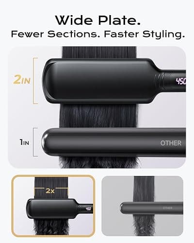 Titanium Flat Iron Hair Straightener for Natural Hair, 2 inch Hair Straightener for Thick Hairs, Silk Press Flat Iron Wide Plate thumbnail 6