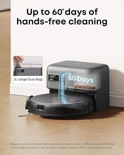 eufy C10 Robot Vacuum Self Emptying, 8 Weeks Hands Free, Advanced Smart Mapping with LiDAR Navigation, 2.85-Inch Slim Design, Powerful Suction, Edge Expansion Brush for Pet Hair thumbnail 2