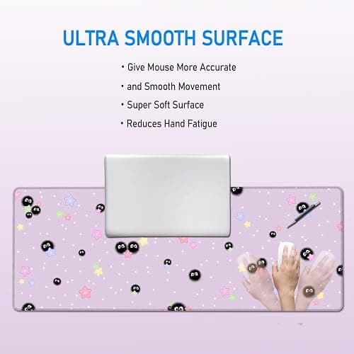 Purple Cute Mouse Pad,Large Anime Gaming Mousepad,Star Sea Urchin Office Desk Mat for Girls Women,Non-Slip Desk Protector Pad,Mouse Mat with Stitched Edges,31.5x12In,in Lavender thumbnail 3