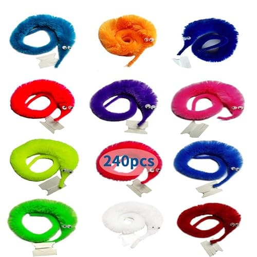 SHENGSEN 240 Pieces Fuzzy Worm Toys with Big and Small Sizes Mixed Fuzzy Worms on Strings Trick Toys Carnival Party Favors for Kid Cat (12 Colors) thumbnail 2