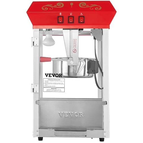 VEVOR Commercial Popcorn Machine, 8 Oz Kettle, 850 W Countertop Popcorn Maker for 48 Cups per Batch, Theater Style Popper with 3-Switch Control Steel Frame Tempered Glass Doors 2 Scoops 2 Spoons, Red thumbnail 9
