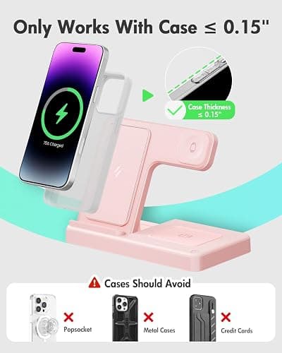 Wireless Charger Stand Charging Station: 3 in 1 Charger Stand Multiple Devices for Apple - iPhone 17 16e 16 15 14 Pro Max 13 12 11 - Watch 10 9 8 7 6 5 4 3 2 SE and Ultra Series-Airpods 4 3 Pro, Pink thumbnail 3