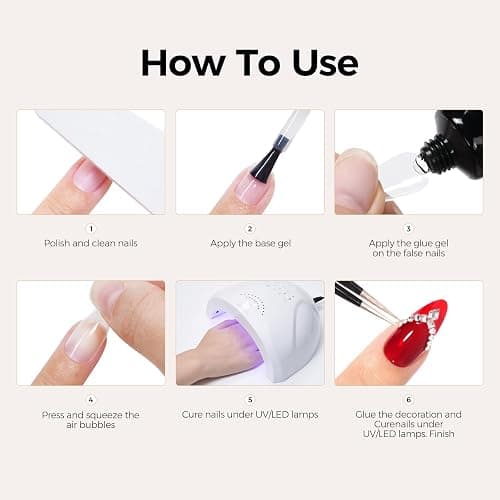 TOMICCA 4-in-1 Solid Gel Nail Glue for Press On Nails, Super Strong Hold Clear Adhesive, UV/LED Gel, Long Lasting, 15g for DIY & Salon Use thumbnail 8
