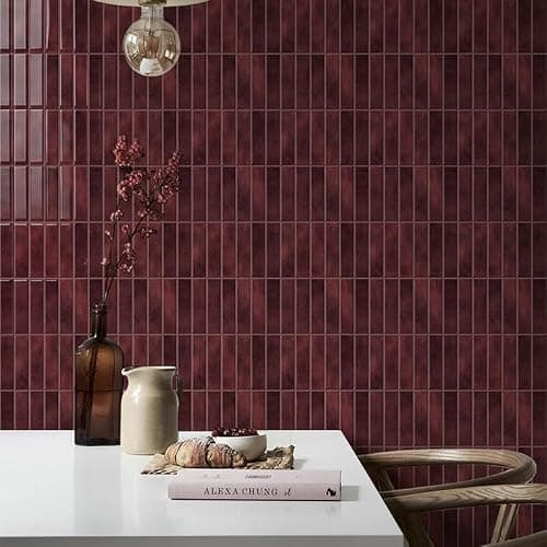 Alwayspon 22.9x29cmx10Pcs Self-Adhesive 3D Vinyl Wall Tile Sticker Transfers, Peel and Stick Waterproof Splashback Stick on Tile Decals for Kitchen Bathroom Wall, Retro Red - Image 1