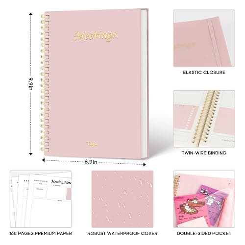 Taja Meeting Notebook For Work Organization - Work Planner Notebook With Action Items, Agenda Planner For Note Taking, 160Pages (6.9" X 9.9") Project Planner For Men & Women - Pink thumbnail 3