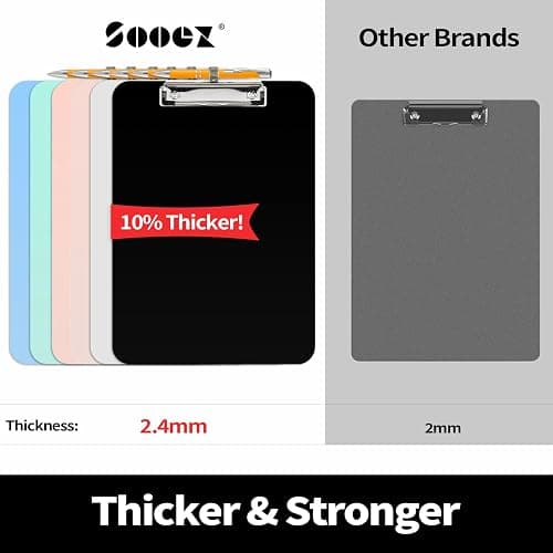 Sooez Plastic Clipboard with Pen Holder, [10% Thicker] Clip Boards 8.5x11” | with Low Profile Clip, Cute Hanging Clipboard, Standard Letter Size A4 for Women Kid Teacher, Office & School Supplies, Clear thumbnail 3