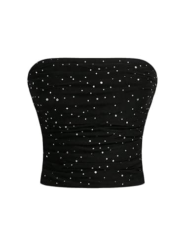 Floerns Women's Rhinestone Sleeveless Bandeau Party Corset Strapless Tube Top - Image 1