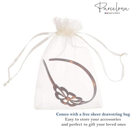 Parcelona French Wide Flower Tortoise Shell Brown Celluloid Acetate Hair Headband thumbnail 7