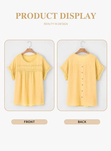 Eytino Womens Plus Size Tops Short Sleeve Crewneck Boho Chiffon Blouses | Dressy Casual Shirts,Lace Crochet,Cute Swiss Dot,Loose Fit,Summer Beach Vacation Clothes,Trendy Fashion Outfits thumbnail 4