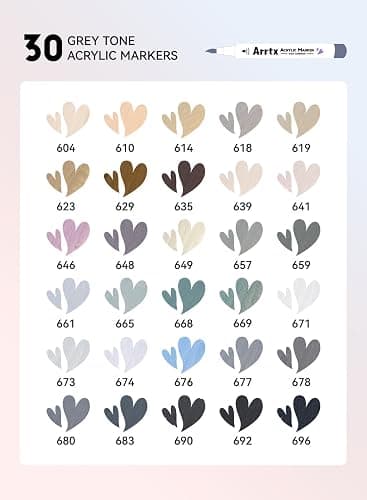 Arrtx Acrylic Paint Pens 30 Grey Tones, No Shake Non-Valve Markers, 1-6mm Flexible Brush Tip, Fast Dry Waterproof Opaque Ink for Rock Painting, Wood, Glass, Plastic, Canvas thumbnail 4