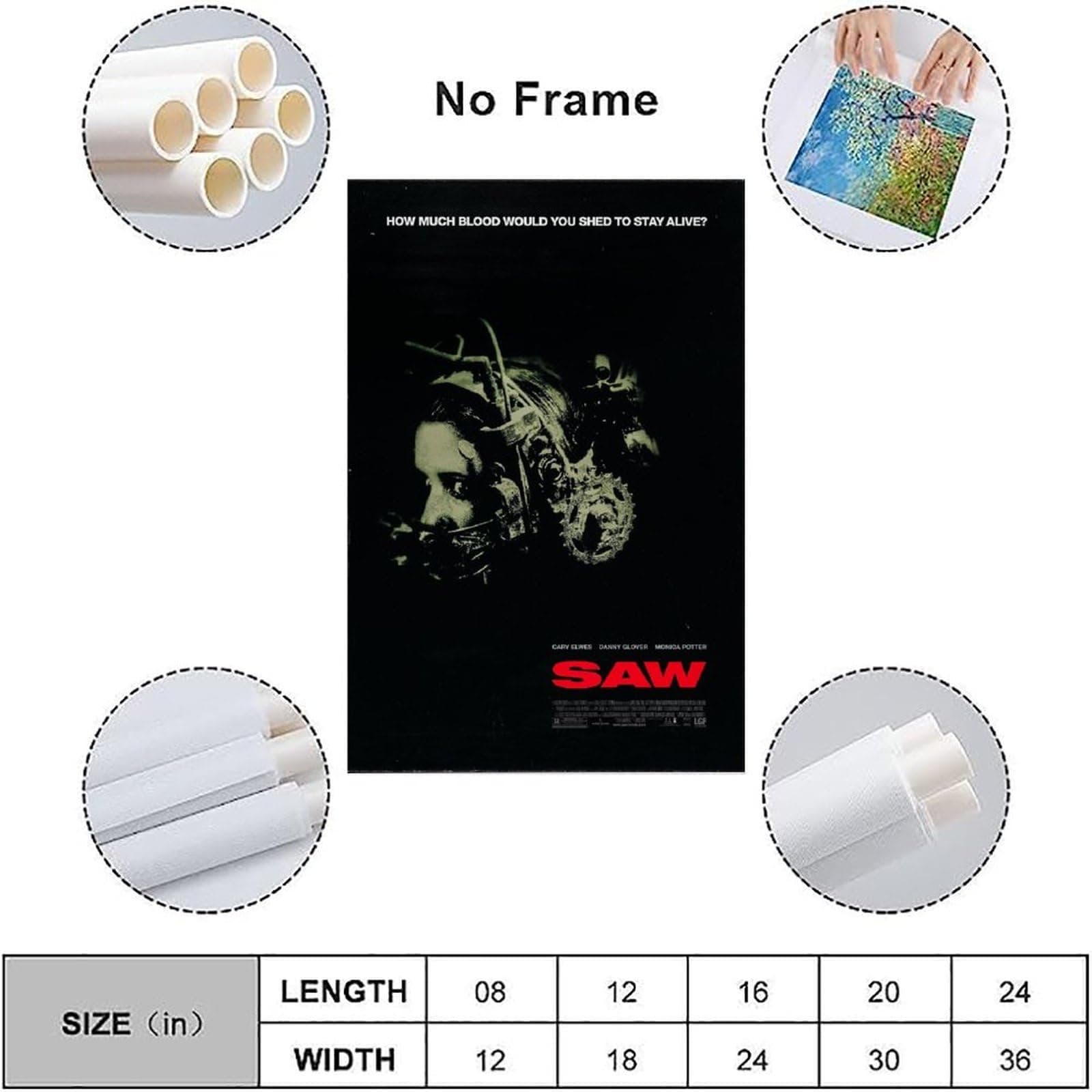 Horror Movie Saw Poster Poster Canvas Painting Wall Art Picture Home Decor Print For Bedroom Living Room Dorm Study Bar Office 12x18inch(30x45cm) thumbnail 3