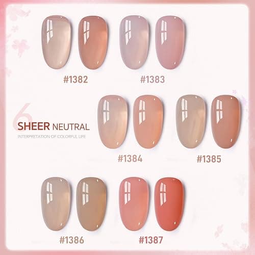 GAOY Sheer Nude Pink Gel Nail Polish Set, 6 Neutral Colors Brown Skin Tone Soak Off UV Light Cure Gel Polish Kit for Salon and Nail Art DIY at Home thumbnail 6