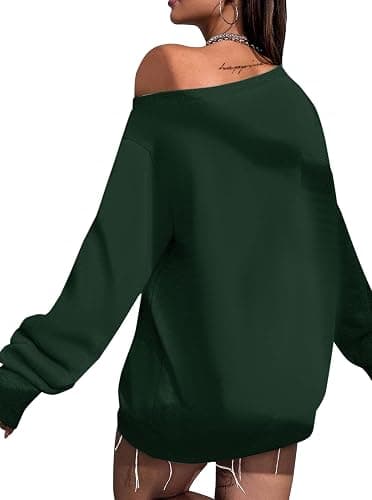 Remidoo Womens Off Shoulder Sweatshirt Drop Shoulder Oversized Long Sleeve Pullover Top thumbnail 2