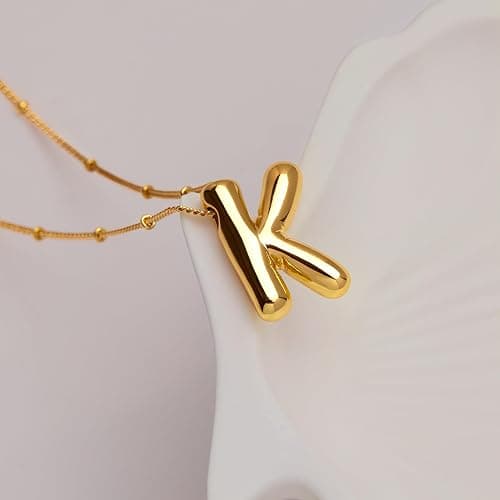 Inerney Gold Bubble Letter Necklace Initial Necklaces for Women, Chunky 14K Plated Balloon Initials, Trendy Charm Non Tarnish Custom Name Pendant Jewelry Gifts for Mom thumbnail 3