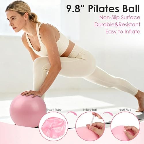 16 PCS Pink Pilates Ring and Ball Set for Women with 15" Magic Circle, Home Pilates Equipment Kit with Adjustable 1LB Ankle Wrist Weight, Resistance Band, Gliding Discs, Pilates Essentials Accessories thumbnail 6