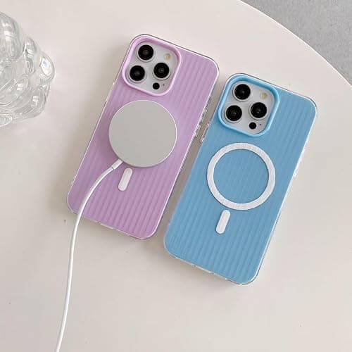 Case for iPhone 13,Cute Candy Vertical Stripe Drop-Protection Slim Anti-Slip with Wireless Charging Shockproof TPU+PC Magnetic Phone Case for iPhone 13,6.1 inch 2021 (Yellow) thumbnail 4