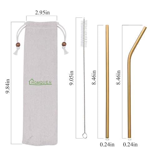 18 Piece Gold Stainless Steel Straws, 8.5 '' Reusable Drinking Straws,with Portable pouch,Suitable for wine and cold drinks (8 Straight/8 Bent/2 Brushes) thumbnail 3
