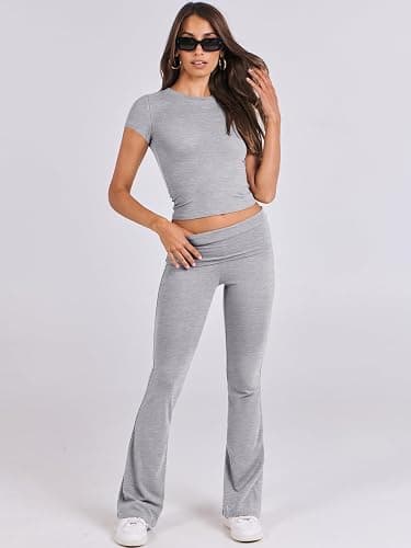 ANRABESS Lounge Sets for Women 2 Piece Foldover Yoga Flare Leggings Pants Crop Tops Casual Y2K Outfits Matching Tracksuit Set thumbnail 7