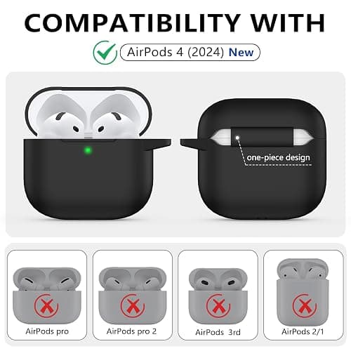 Ljusmicker for AirPods 4 Case Cover 2024 with Cleaner Kit,Soft Silicone Protective Cover for Apple AirPods 4th Generation Cases for Women Men,AirPod 4 Case Accessories with Keychain-Black thumbnail 2